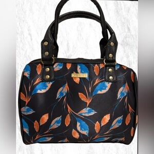 NWT Chula Handmade Floral Tote Bag Black Orange Leaf Print Satchel Purse